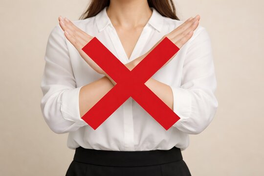 ビジネス上の禁止事項を拒否する女性の赤いバツサイン
