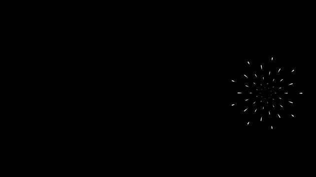 Vibrant Circle Burst Fireworks Animation with Glowing Lines Spark FX, 4K Cinematic Festive Celebration Motion Graphics Explosion Element on Black Screen Background