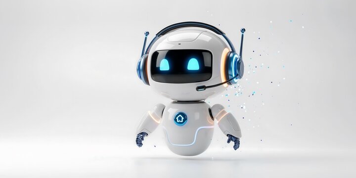 Friendly cute ai robot character isolated on white background with modern technology design