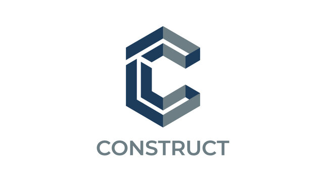 Modern Geometric Logo for CONSTRUCT: A sleek, abstract logo featuring interlocking geometric shapes forming the letter C, with the word CONSTRUCT elegantly placed below.
