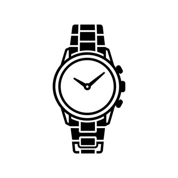Black and white chronograph watch icon.