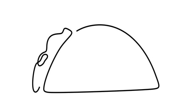 Animated self drawing of continuous line draw of One line taco. Full length one line animation. 4K