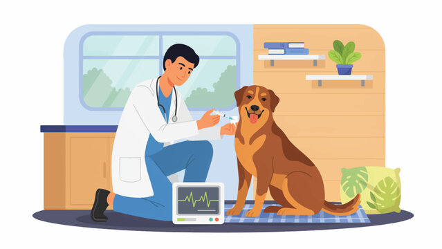 Veterinarian doctor examining large dog at veterinary clinic animal hospital with animal care vet tech veterinarian hospital examination healthcare