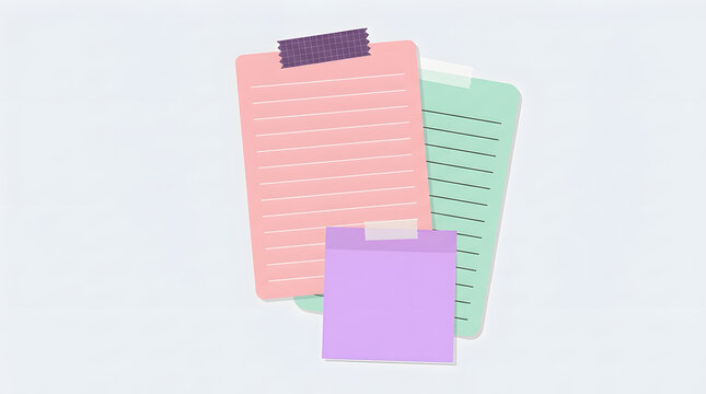 Sticky Notes Reminder: A visually appealing flat design illustration of colorful sticky notes, including pink, green, and purple, are organized on a light blue background.