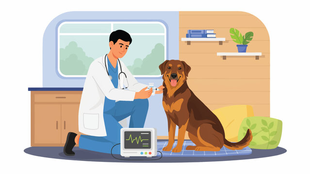 Veterinarian examining dog patient in clinic with medical monitoring equipment veterinarian medicine professional treatment hospital clinical veterinary