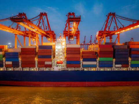 Brightly Lit Seaport After Dark