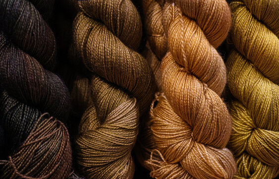 Close-up detail of wool skeins. 