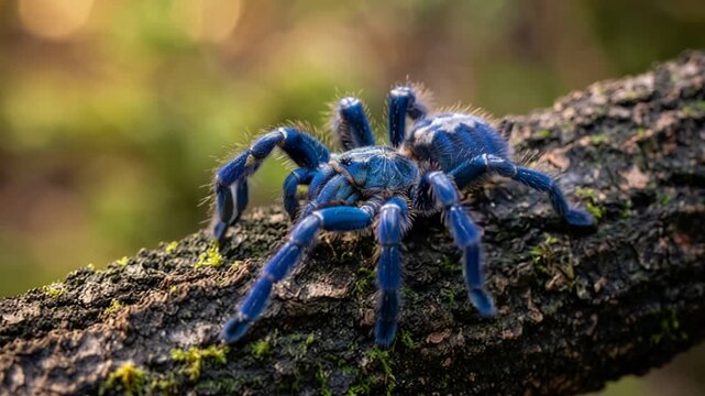 a gooty sapphire tarantula close up in eastern ghats india morning light video