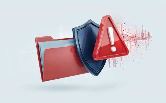 Red folder with blue shield and red warning triangle 3 d digital