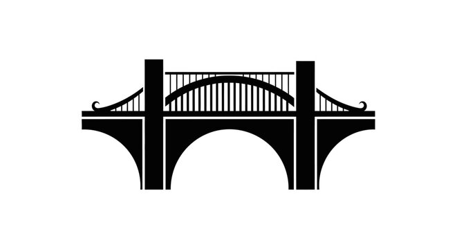 A silhouette of a detailed bridge with arches, columns, and decorative railings