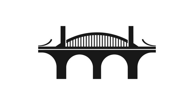 Simplified black and white silhouette of a bridge with arches and vertical supports