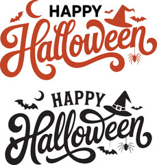 Obraz premium Happy Halloween Banner with Bats Pumpkins and Haunted Gate