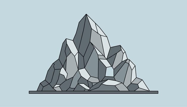 Stylized geometric grey mountain peak with sharp rocky ridges rendered in a modern low poly flat design illustration.