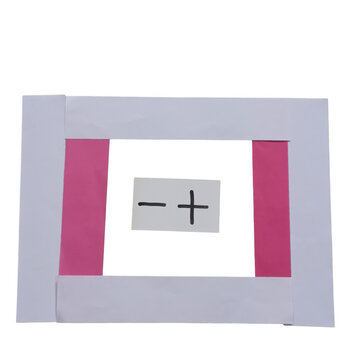 Three pink sticky notes with symbols on white surface