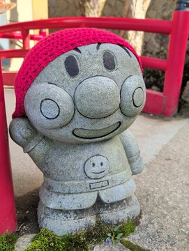 Anpanman Stone Statue with Red Hat, Miyajima Island Japan