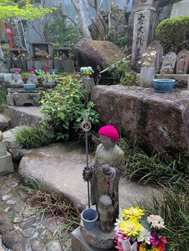 Jizo Statues with Pink Hats at Miyajima Island Shrine
