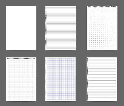 Notebook and journal mockup set with various styles of torn paper sheets on a gray background