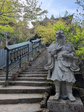 Karasu Tengu Statue and Lantern Steps at Daishoin Temple Miyajima