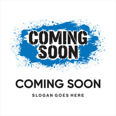 Obraz premium Grunge Blue Brush Splash Coming Soon Vector Logo Design Template