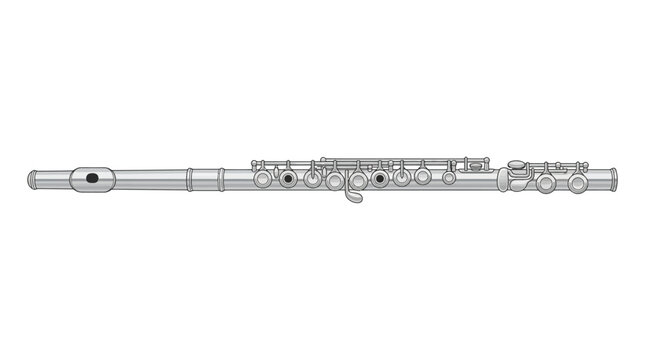 Flute instrument musical silver shiny isolated white background