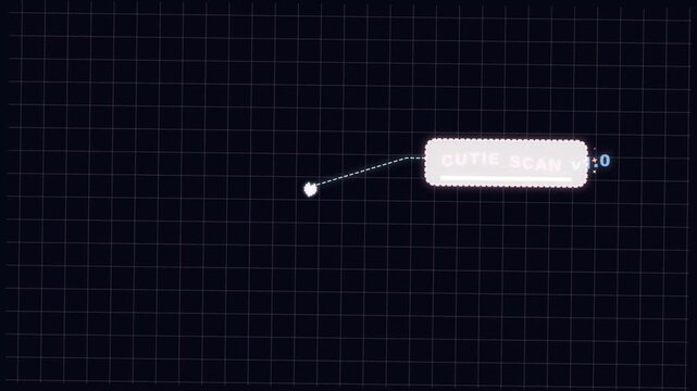 Animated digital callout box with a scanning light point on grid background