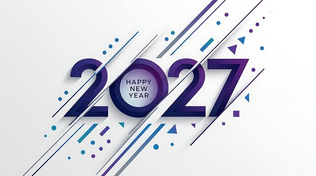 Happy new year 2027 modern geometric typography background