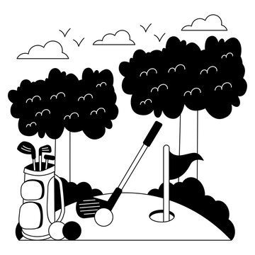 Flag with ball denoting concept of golf course