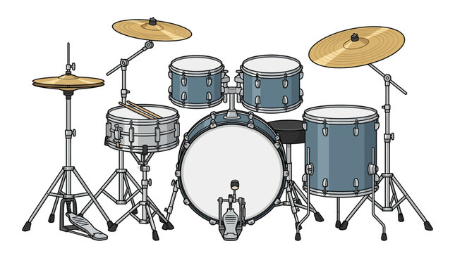 Drum set with cymbals and bass drum musical instrument
