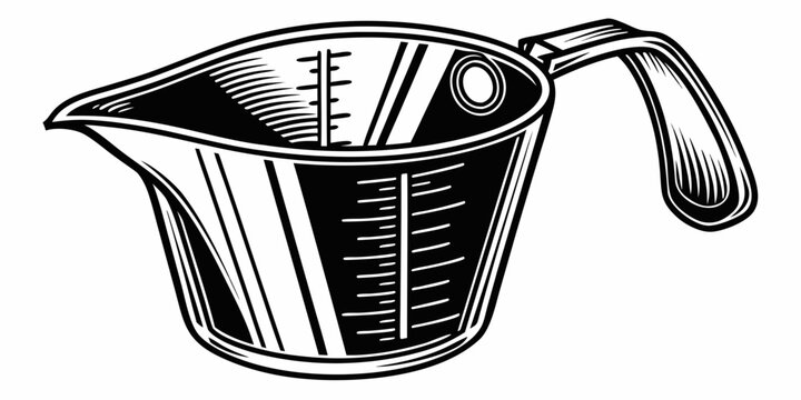 Black measuring cup silhouette, isolated on white background, kitchen utensil black silhouette