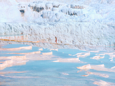 Natural travertine pools and terraces in Pamukkale. Cotton castle in southwestern Turkey - Pamukkale, Denizli