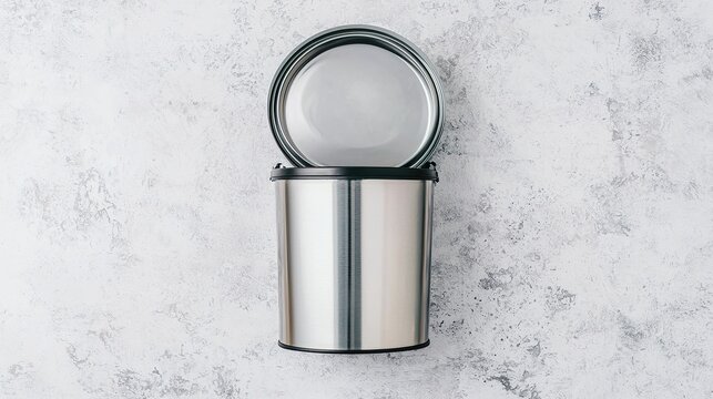 Trash can lid opening, subtle hinge, metallic clang