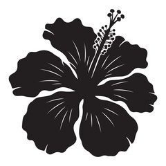 Hibiscus flower silhouette vector icon with tropical petals and stamen for floral design and summer branding © Zulfa
