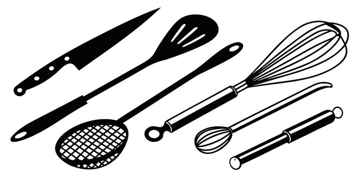 Black silhouette chef knives and cleaver set isolated black chef knives kitchen knife set