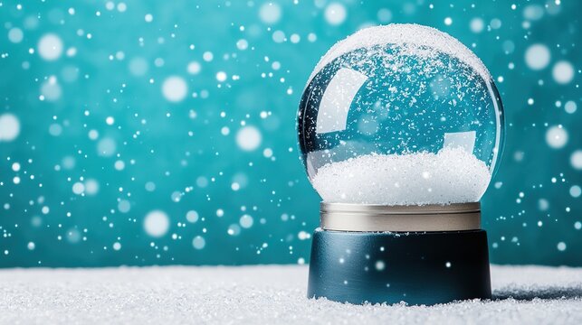 Winter snow globe glitter, swirling flakes, clear glass,