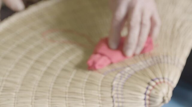 Hands Stitching Traditional Bon Odori Hat in Ugo Town Akita Prefecture