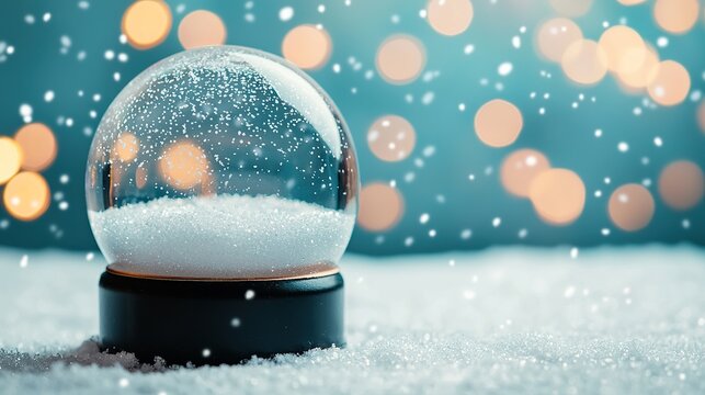 Winter snow globe glitter, swirling flakes, clear glass,