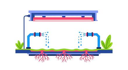 Obraz premium Smart Indoor Hydroponic Farming System Illustration with Grow Light and Automated Irrigation Technology