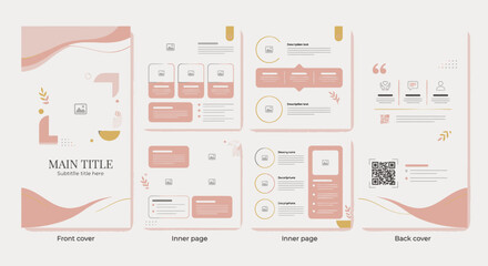 Obraz premium Four-page pink minimalist business brochure design.