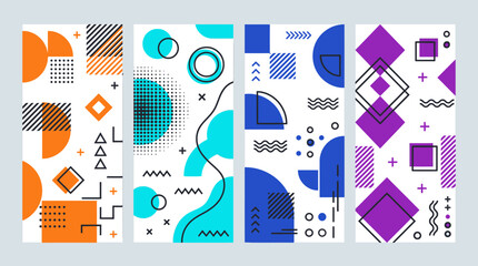 Obraz premium Stylish vertical banners with geometric pattern and line art.