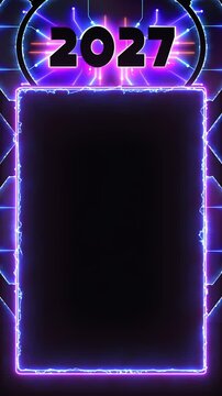 2027 Futuristic Neon New Year Loop Vertical Video Frame Border