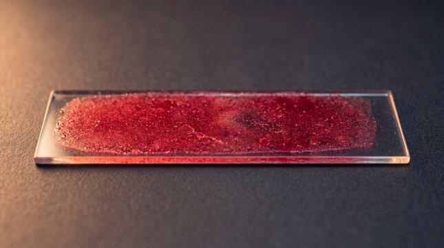 A rectangular glass tray with a vibrant red textured pattern.