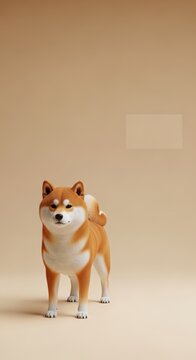 Adorable Shiba Inu Dog Standing on a Plain Background.