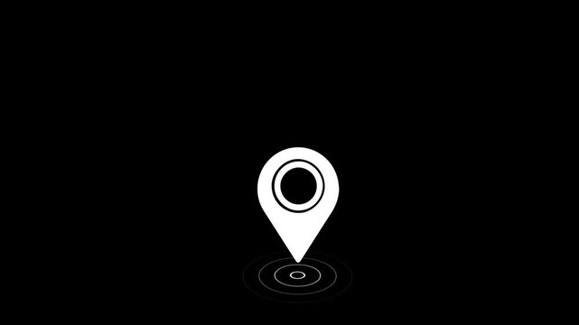 Animated GPS Location Pointer and Map Pin Icon Set on Black Background; 4K Motion Graphics Video Featuring Navigation Route Markers, Point of Interest Signs, and Alpha Channel