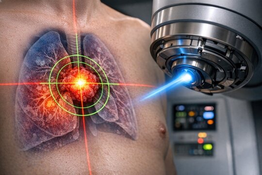 A person wearing a device with a laser pointer on their chest, possibly for medical or experimental purposes