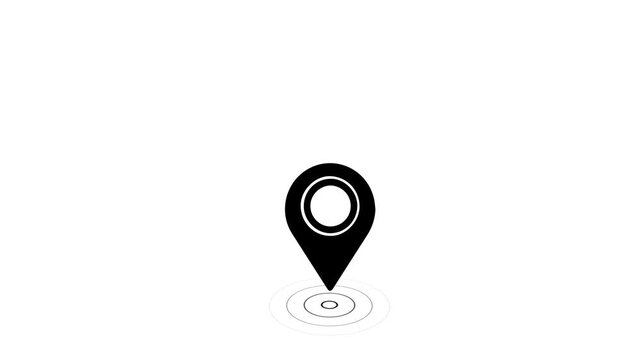 Animated GPS Location Pointer and Map Pin Icon Set on Black Background; 4K Motion Graphics Video Featuring Navigation Route Markers, Point of Interest Signs, and Alpha Channel