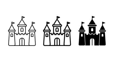 Castle Icons Set: Fantasy Fortress, Medieval Landmark, Royal Palace, Fairytale Architecture © black man