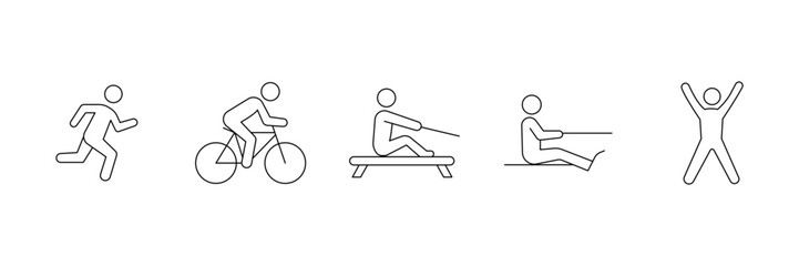 Cardio training gym workout exercise sport active lifestyle healthy fitness linear vector icon set. © Prosenjit