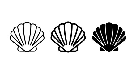 Seashell Icons, Scallop Shell Vector Graphics, Ocean Life Symbols, Marine Nature Elements © black man
