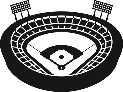 Baseball Stadium Vector Illustration Showing Black and White Ballpark with Floodlights for Baseball and Sports Designs Vector Designs