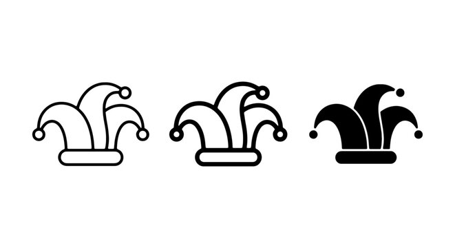 Jester Hat Icons Set, Medieval Fool Cap Symbols, Carnival Jester Headwear Vector Graphics